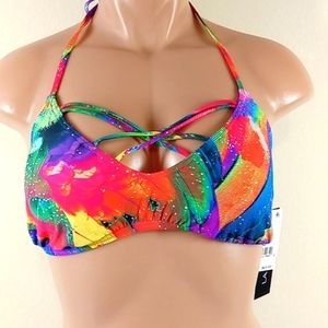 NEW LA BLANCA Bikini Top Swimwear Bandeau 14 Vacation Multi-color